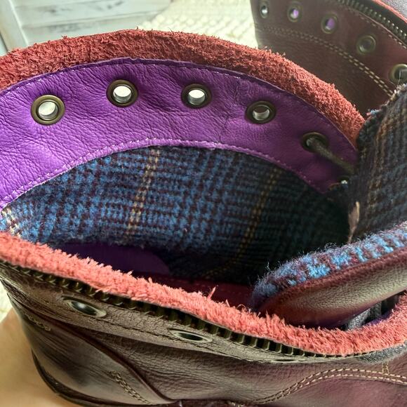 BIONICA Boots Women's 8.5 Flannel Leather Lace Up Oxblood Funky Unique - Picture 7 of 15